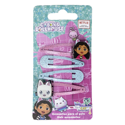 Gabby's Dollhouse Accessory Set – 4 Hair Pins – Pink and Blue – Multicomposition – Pin with Gabby Face and Panty Paws – Original Product Designed in Spain