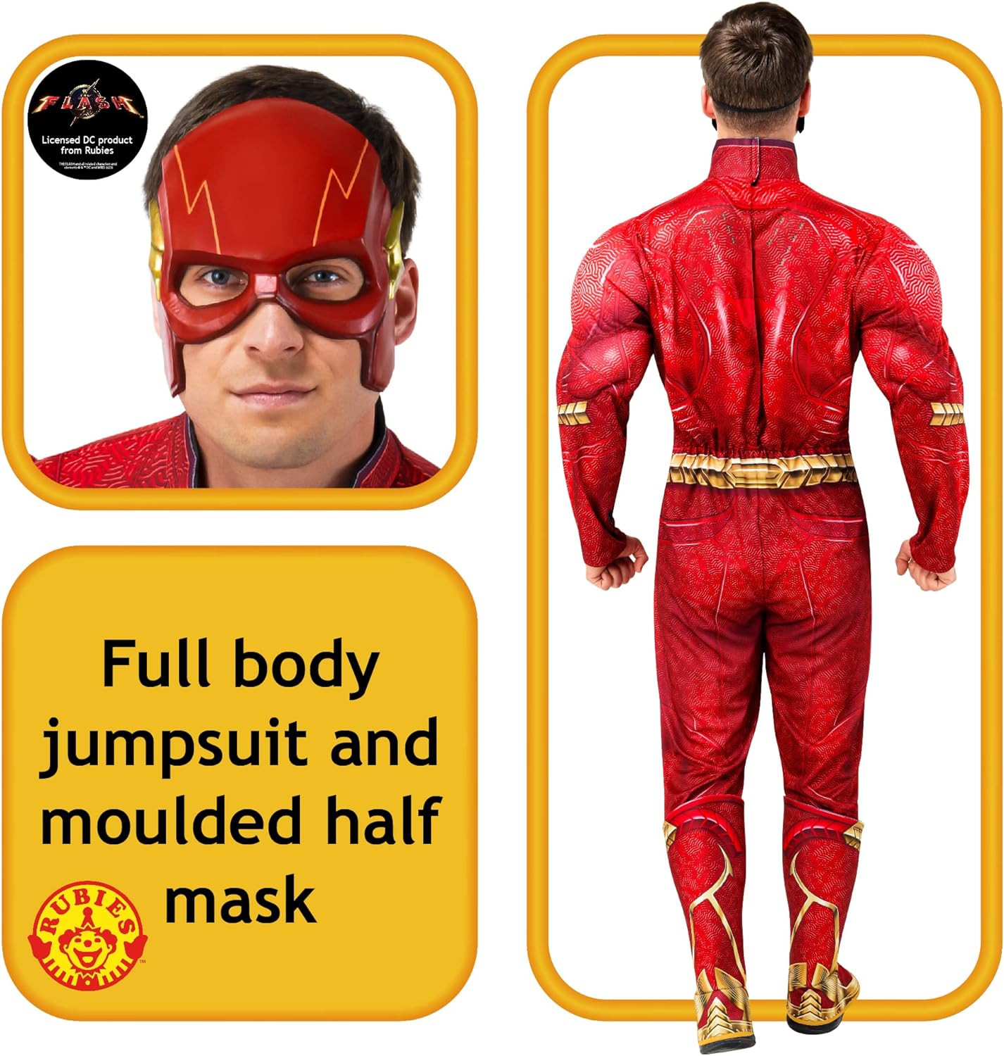 Rubie's Adult DC Comics Flash The Movie Deluxe Costume Jumpsuit and Mask