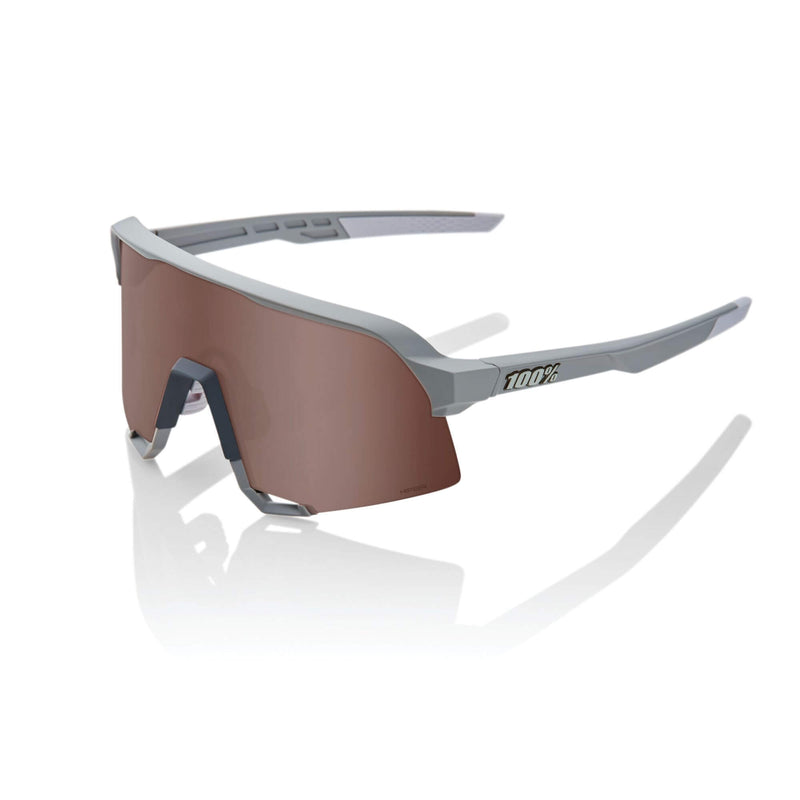 100% S3 Glasses - Soft Tact Stone Grey / HiPER Crimson Silver Mirror Lens