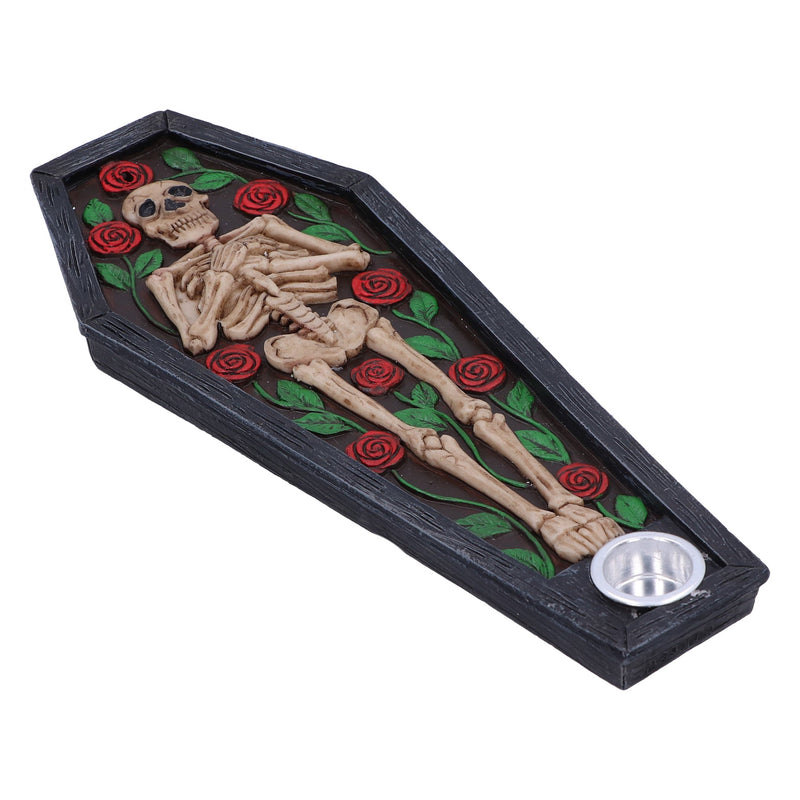Rest In Roses Skeleton Coffin Incense Burner