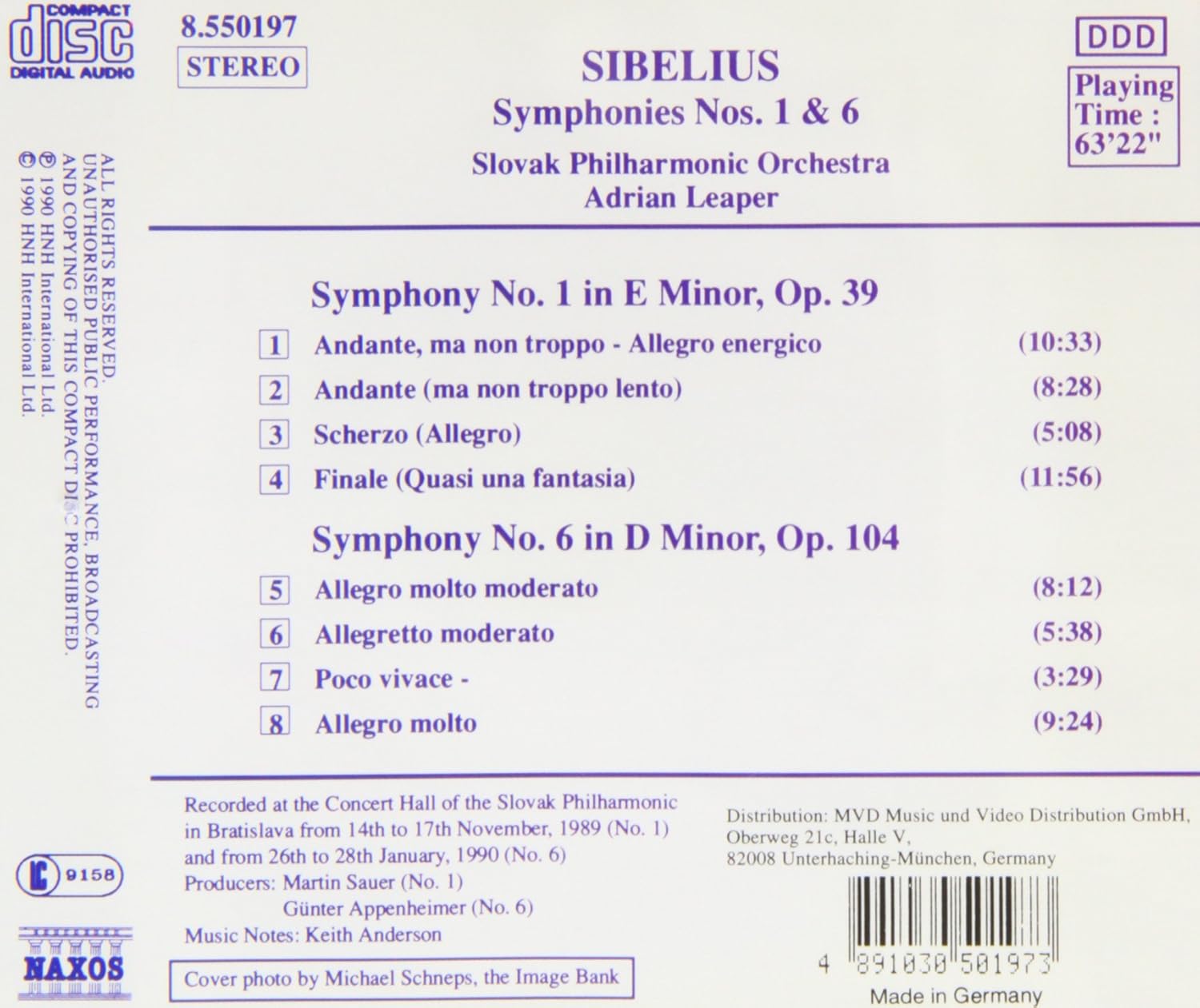 Sibelius Sinfonien 1 und 6 Leaper