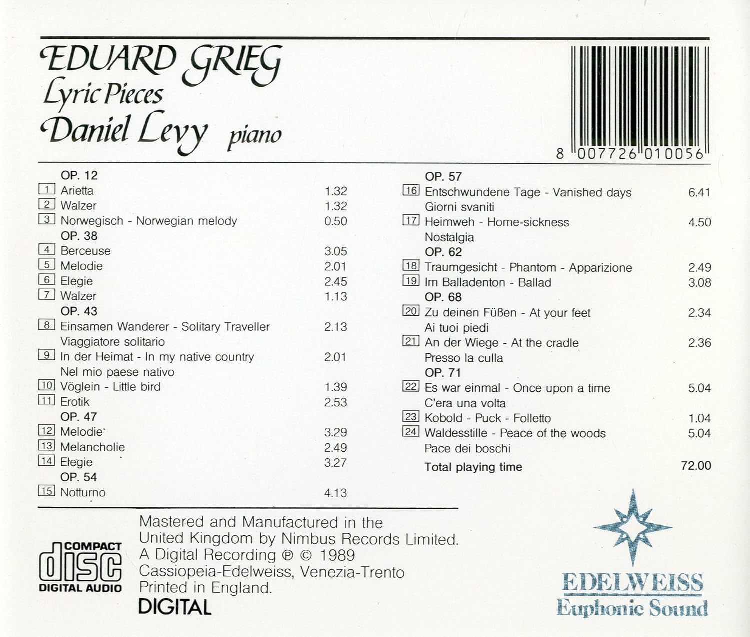 Edvard Grieg: Lyric Pieces - Daniel Levy (piano)