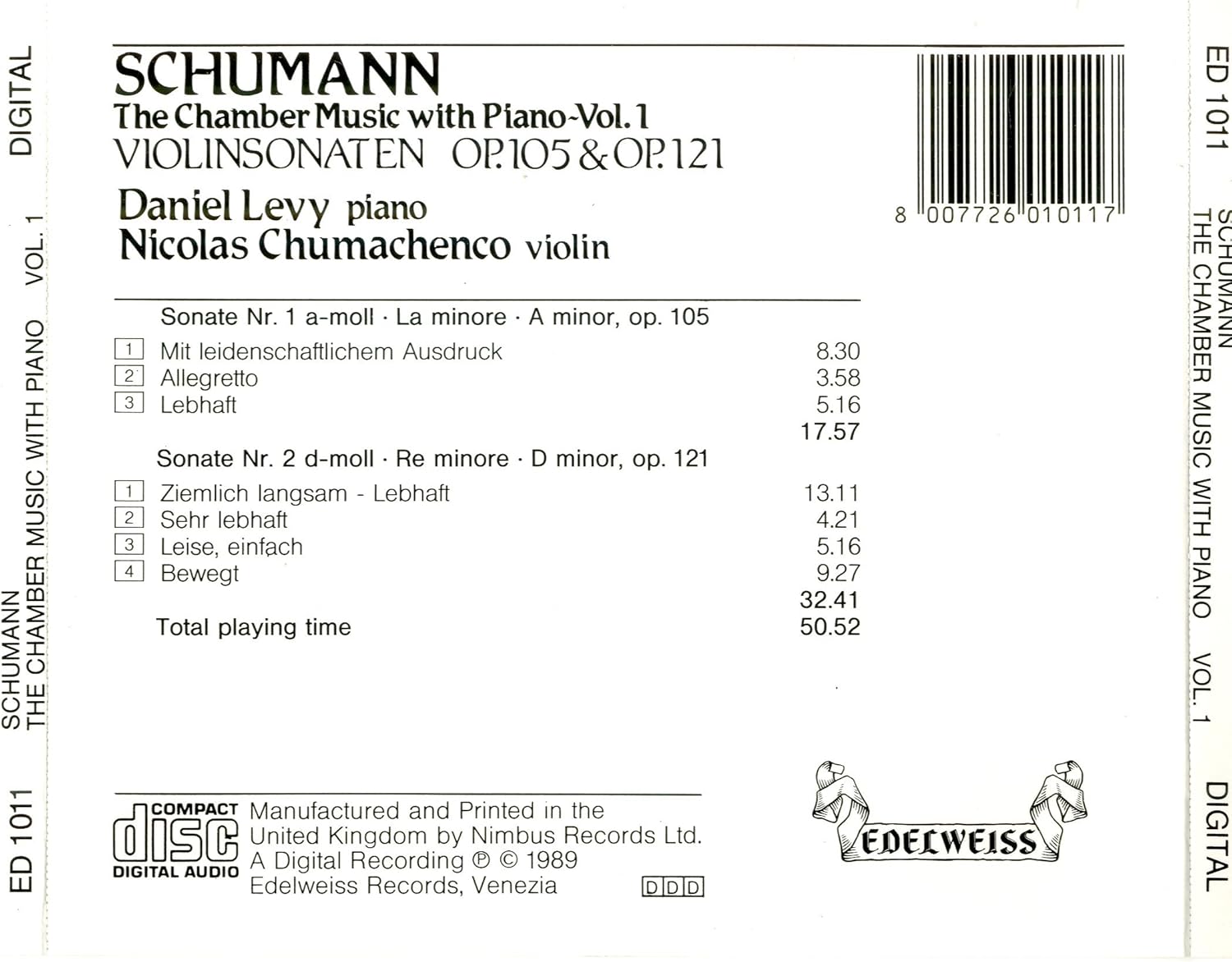 Schumann: The Chamber Music with Piano (Volume 1) - Daniel Levy & Nicolas Chumachenco