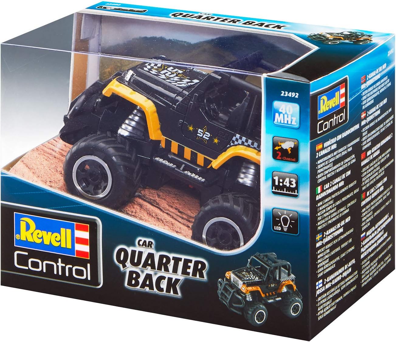 Revell Control 23492 Remote Control Car "Quarter Back" With 40 MHz Control, 1:43 Scale, 14cm in length, Black/Orange
