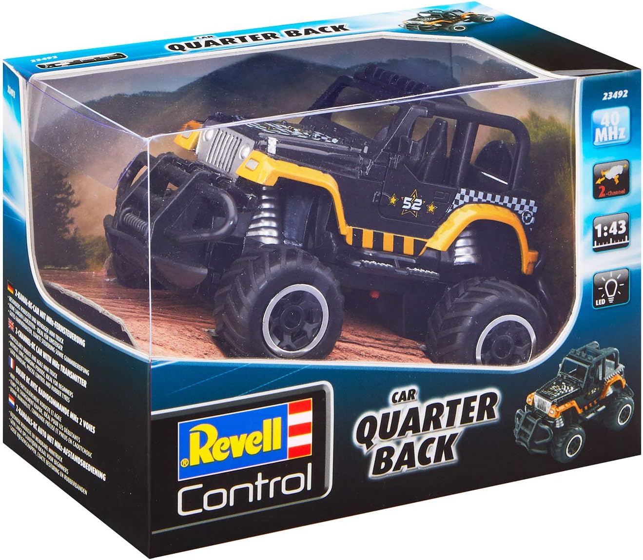 Revell Control 23492 Remote Control Car "Quarter Back" With 40 MHz Control, 1:43 Scale, 14cm in length, Black/Orange