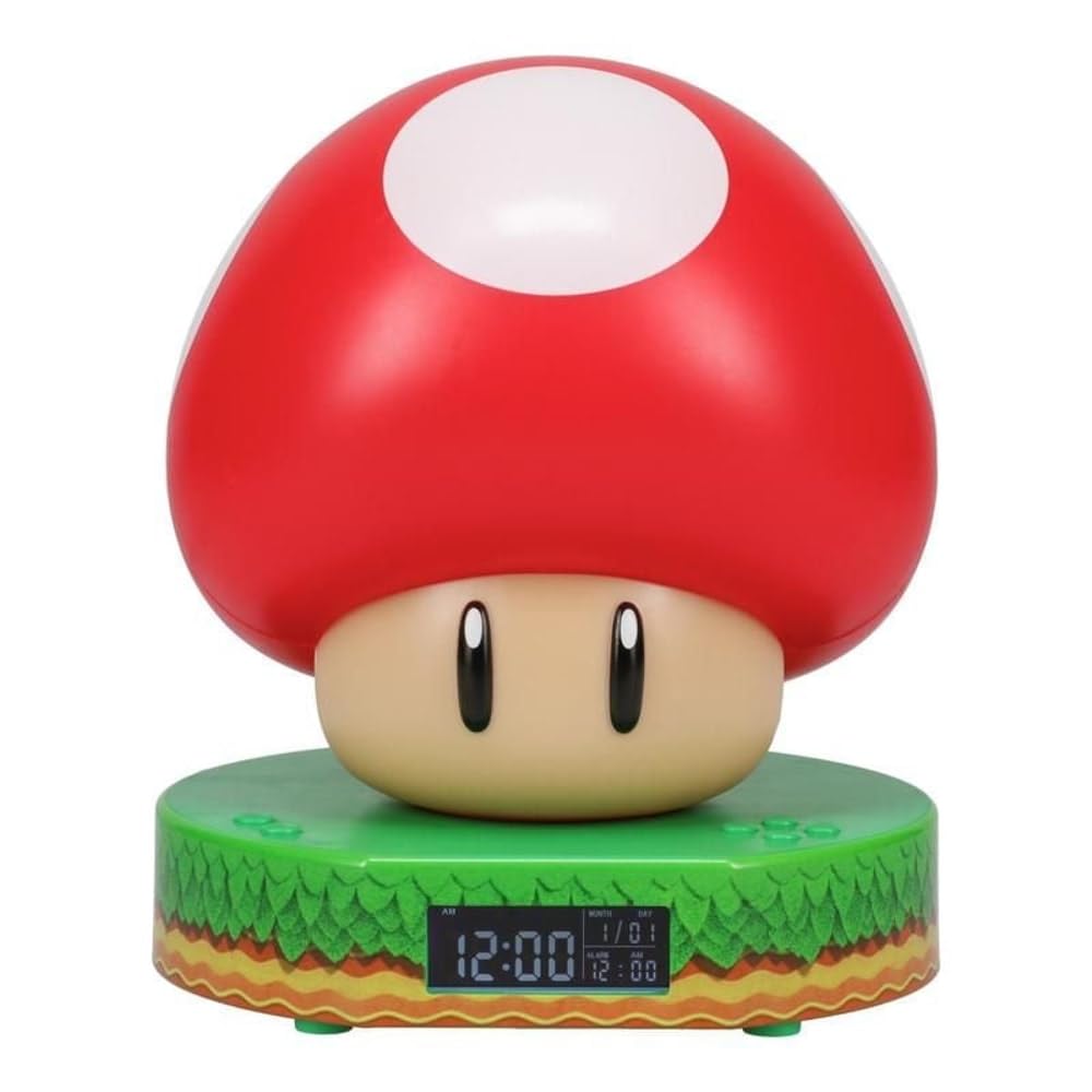 Paladone Super Mushroom Digital Alarm Clock with Power Up Sound, Officially Licensed Nintendo Merchandise One Size Multicoloured