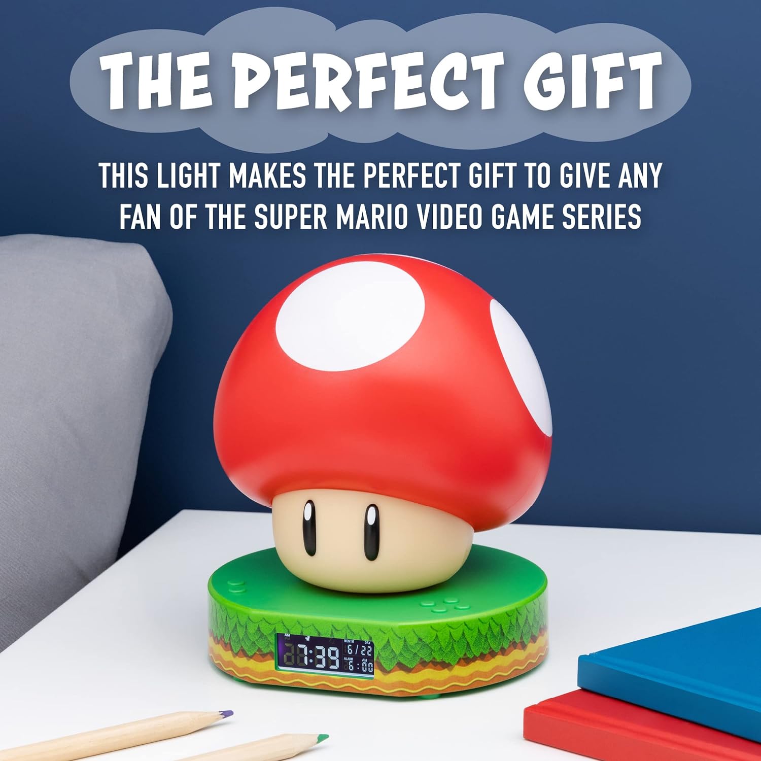 Paladone Super Mushroom Digital Alarm Clock with Power Up Sound, Officially Licensed Nintendo Merchandise One Size Multicoloured