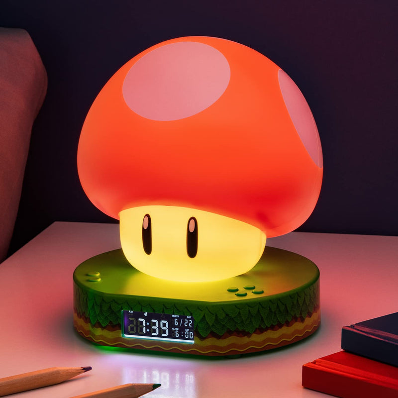 Paladone Super Mushroom Digital Alarm Clock with Power Up Sound, Officially Licensed Nintendo Merchandise One Size Multicoloured