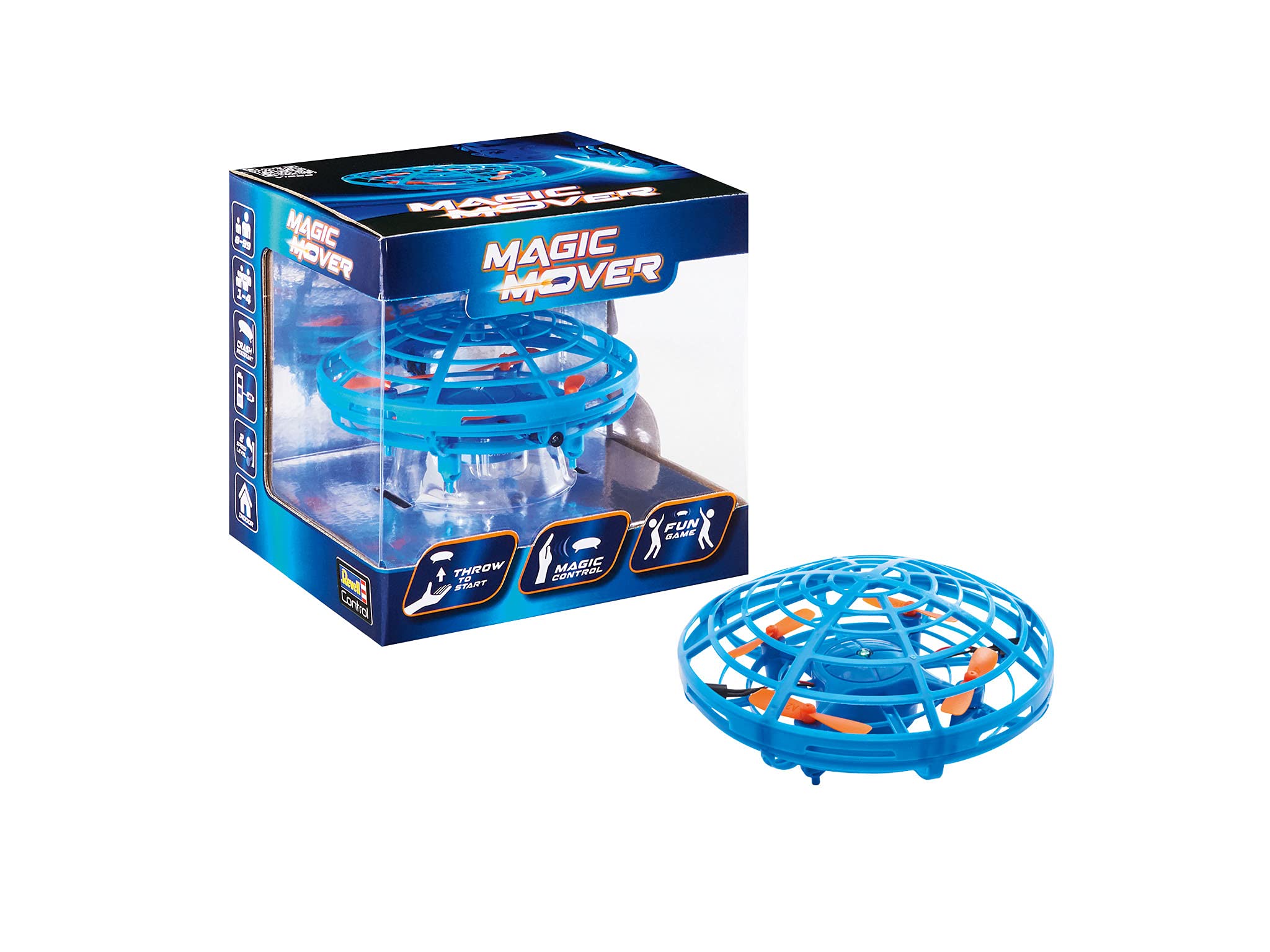Revell Control 24106 Remote Control Action Game "Magic Mover" Blue With Infra Red Gesture Control, Throw To Start, Control Via Hand Movements, 3 Anti Crash Sensors, Protective Cage, 11cm in length