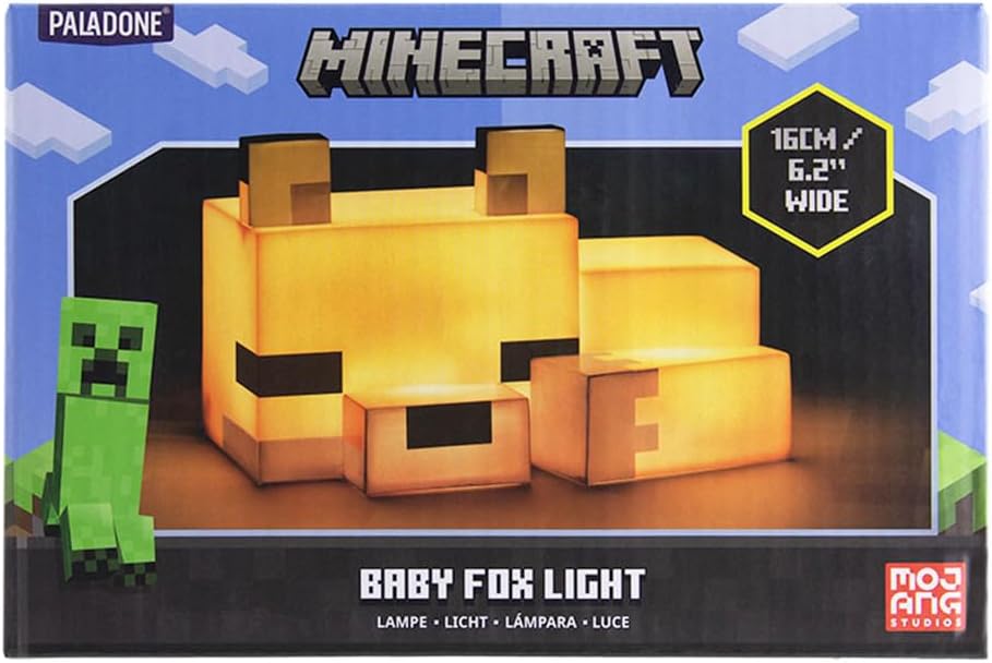 Paladone Minecraft Fox Night Light | Officially Licensed | Bedroom Décor and Desk Lamp, Black