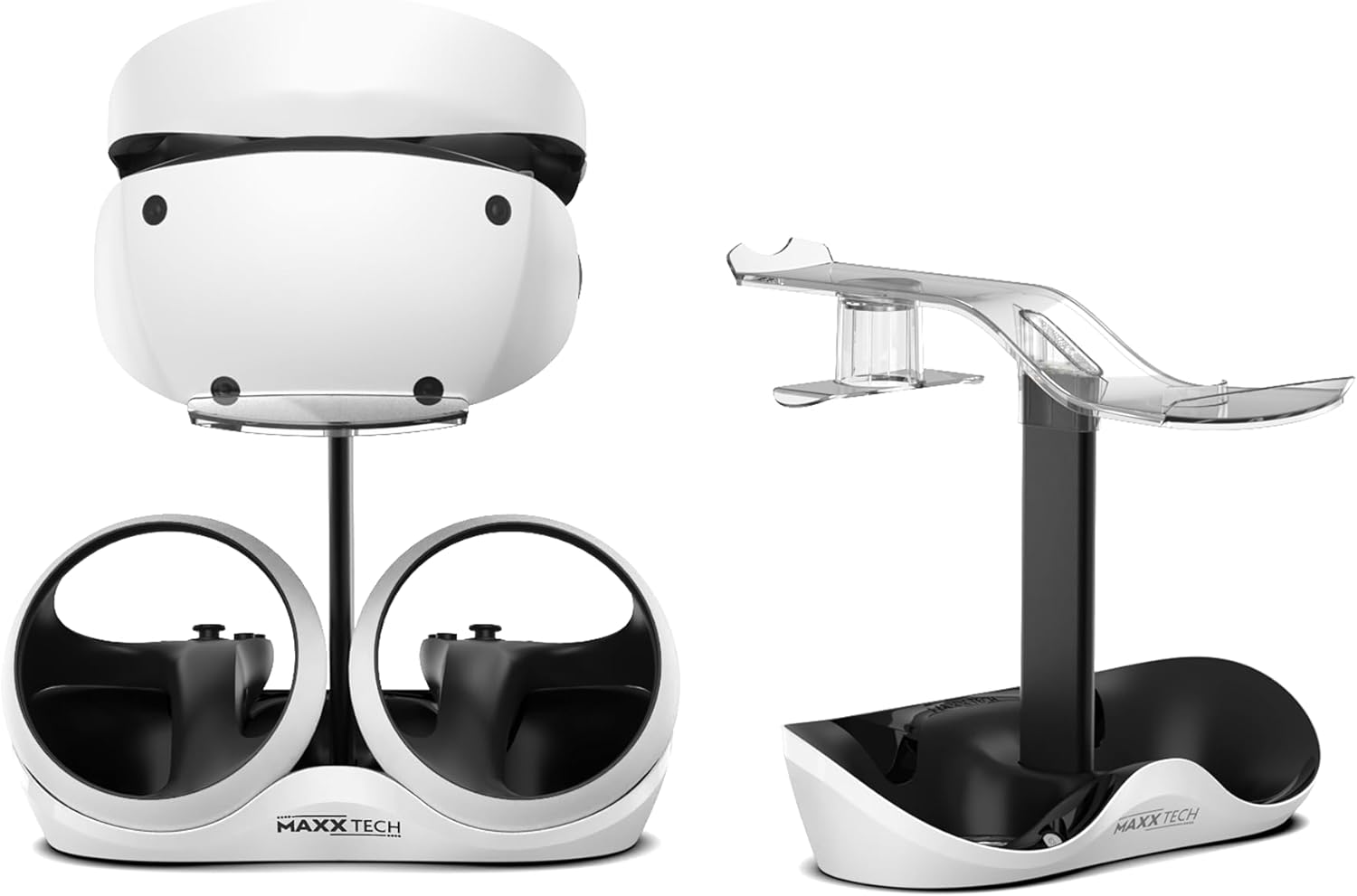 Maxx Tech VR Charging Stand – fast charger for 2 x PS5 PSVR2 controllers and stand for PSVR2 headset, drop & charge with USB-C magnetic charging adaptors, 8 LED lighting modes, LED indicator lighting