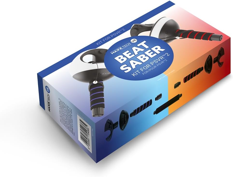 Maxx Tech VR Beat Saber Kit – designed for PSVR2 controllers, includes 2x 2-in1 dual grips compatible with Beat Saber, Kayak Mirage, Whats The Bat, Drums Rock, Brain Beats + many more VR games