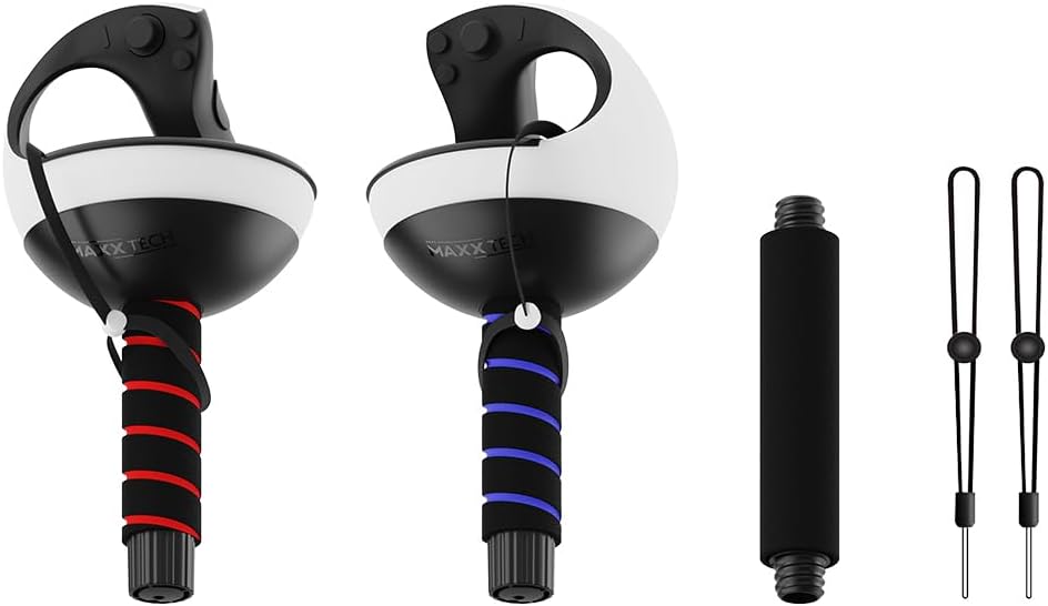 Maxx Tech VR Beat Saber Kit – designed for PSVR2 controllers, includes 2x 2-in1 dual grips compatible with Beat Saber, Kayak Mirage, Whats The Bat, Drums Rock, Brain Beats + many more VR games