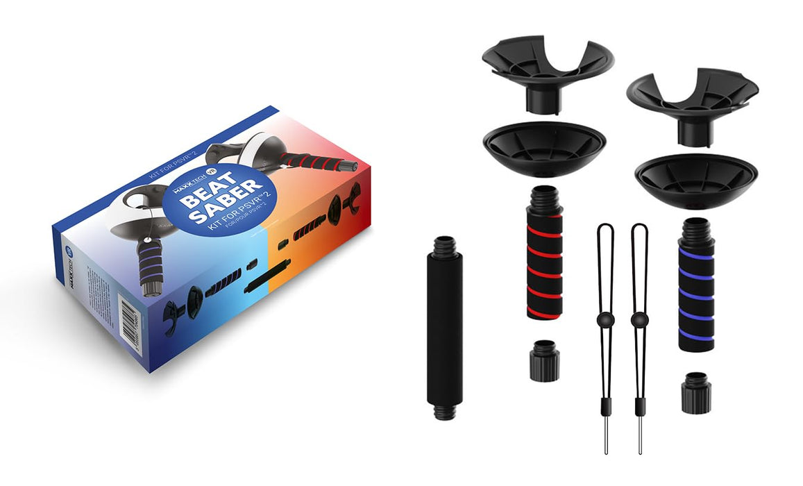 Maxx Tech VR Beat Saber Kit – designed for PSVR2 controllers, includes 2x 2-in1 dual grips compatible with Beat Saber, Kayak Mirage, Whats The Bat, Drums Rock, Brain Beats + many more VR games