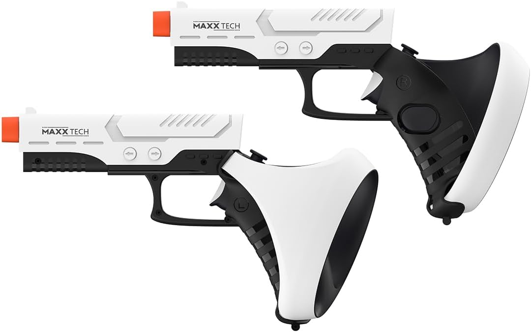 Maxx Tech VR Dual Game Guns Kit – designed for PlayStation5 PSVR2 controllers, includes 2 game guns compatible with Pistol Whip, Resident Evil, Pavlov, The Walking Dead Saint & Sinners, Synapse + more