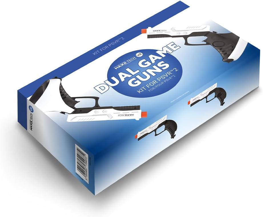 Maxx Tech VR Dual Game Guns Kit – designed for PlayStation5 PSVR2 controllers, includes 2 game guns compatible with Pistol Whip, Resident Evil, Pavlov, The Walking Dead Saint & Sinners, Synapse + more