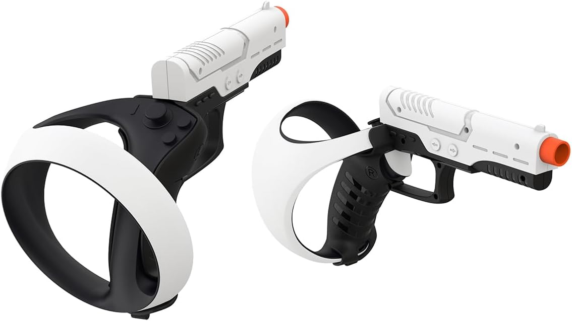 Maxx Tech VR Dual Game Guns Kit – designed for PlayStation5 PSVR2 controllers, includes 2 game guns compatible with Pistol Whip, Resident Evil, Pavlov, The Walking Dead Saint & Sinners, Synapse + more