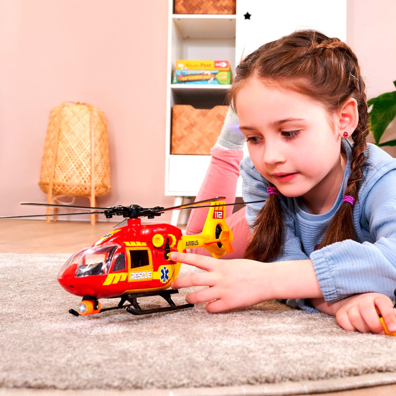 Dickie Toys - RESCUE HELICOPTER AIRBUS H145 (36 cm) - Toy Helicopter with Wind-Up Propeller, Light, Sound & Accessories - Children's Toy from 3 Years