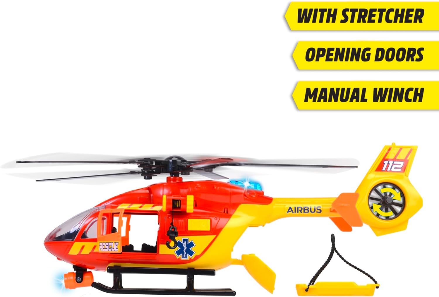 Dickie Toys - RESCUE HELICOPTER AIRBUS H145 (36 cm) - Toy Helicopter with Wind-Up Propeller, Light, Sound & Accessories - Children's Toy from 3 Years