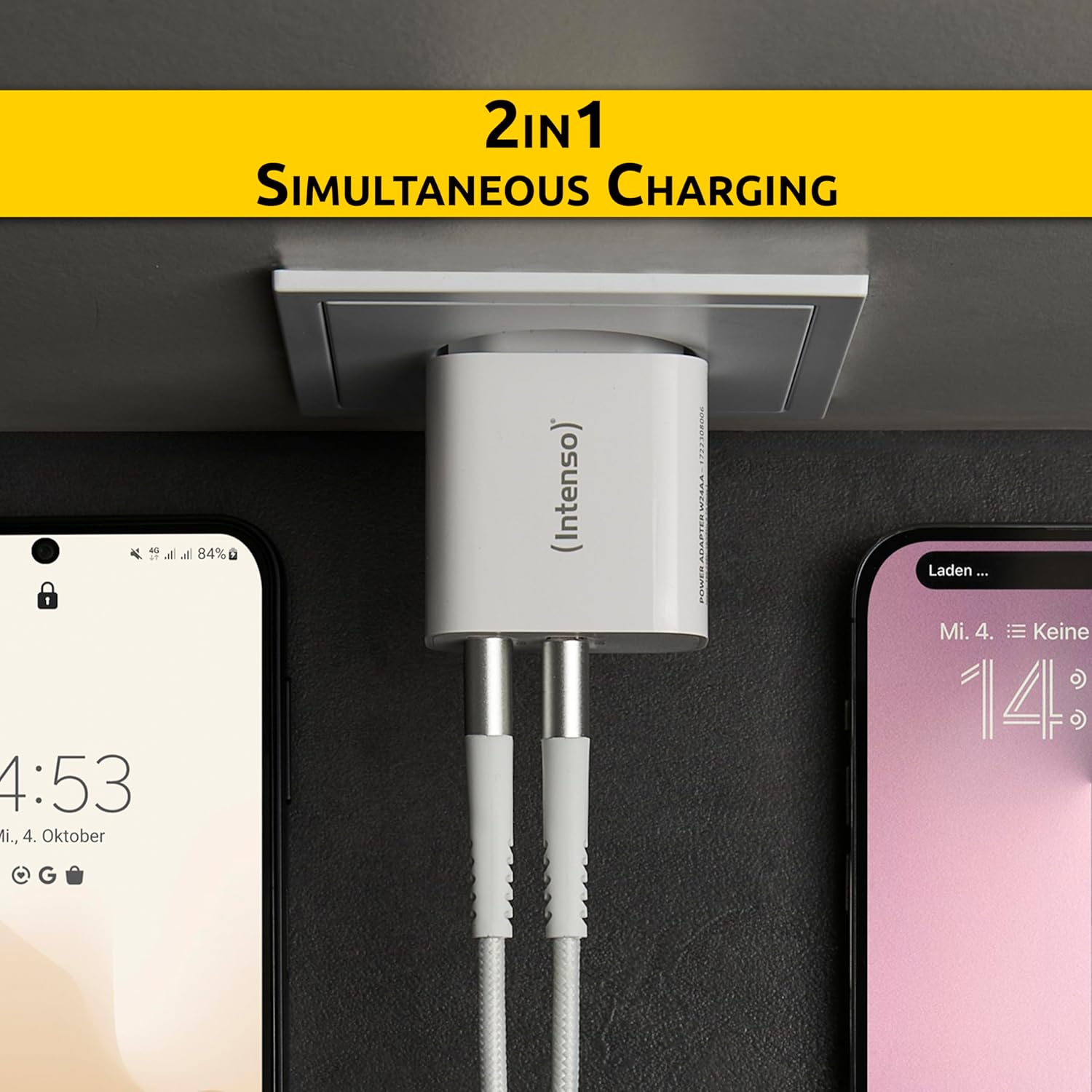 Intenso Power Adapter W24AA, USB-A Charger with 2 USB-A Ports, 24 Watt, White