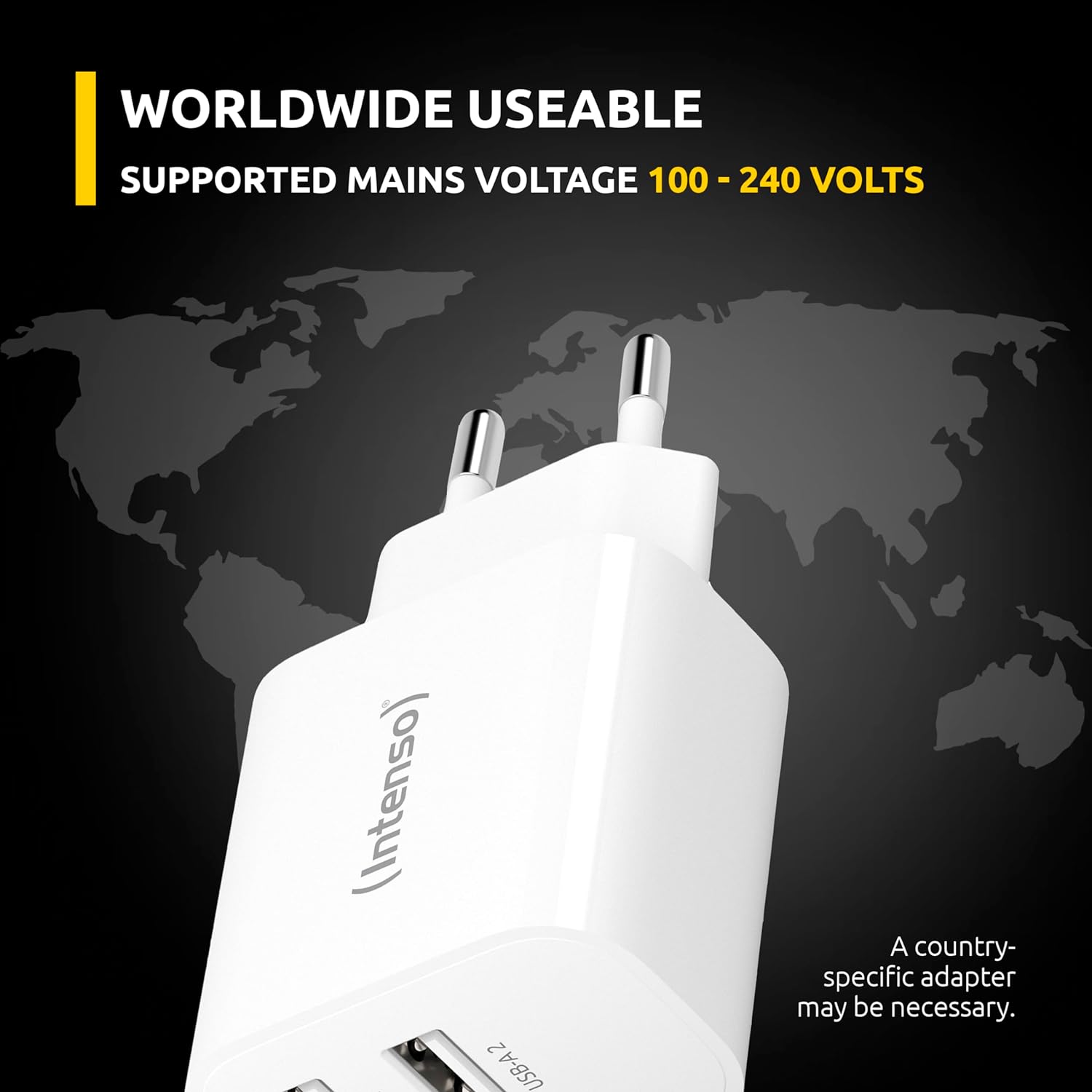 Intenso Power Adapter W24AA, USB-A Charger with 2 USB-A Ports, 24 Watt, White