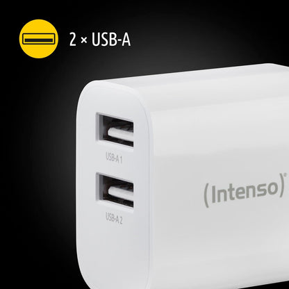 Intenso Power Adapter W24AA, USB-A Charger with 2 USB-A Ports, 24 Watt, White