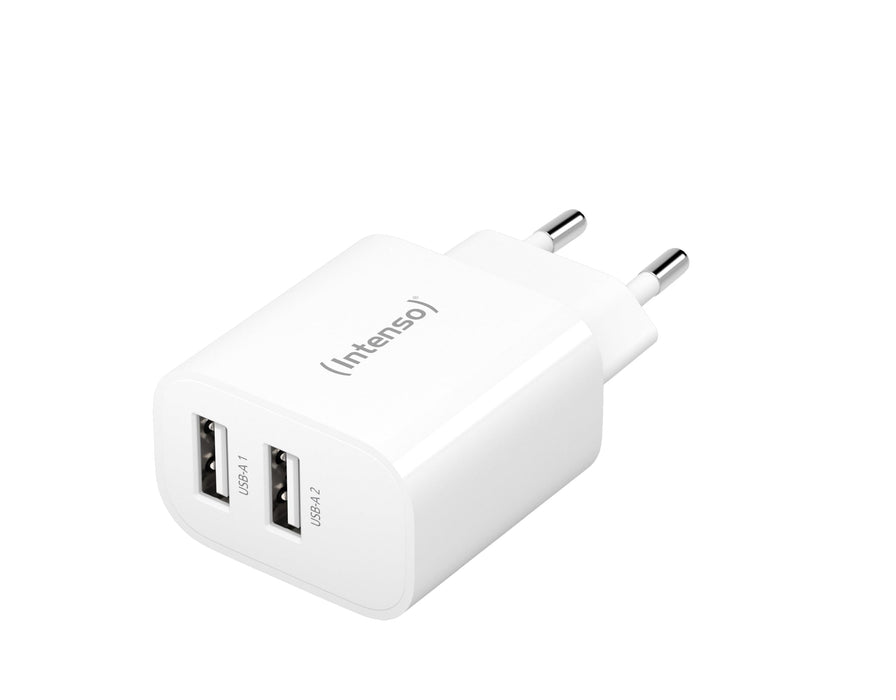 Intenso Power Adapter W24AA, USB-A Charger with 2 USB-A Ports, 24 Watt, White