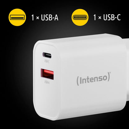 Intenso Power Adapter W30AC, 30 Watt power supply with USB-A and USB-C connection, white