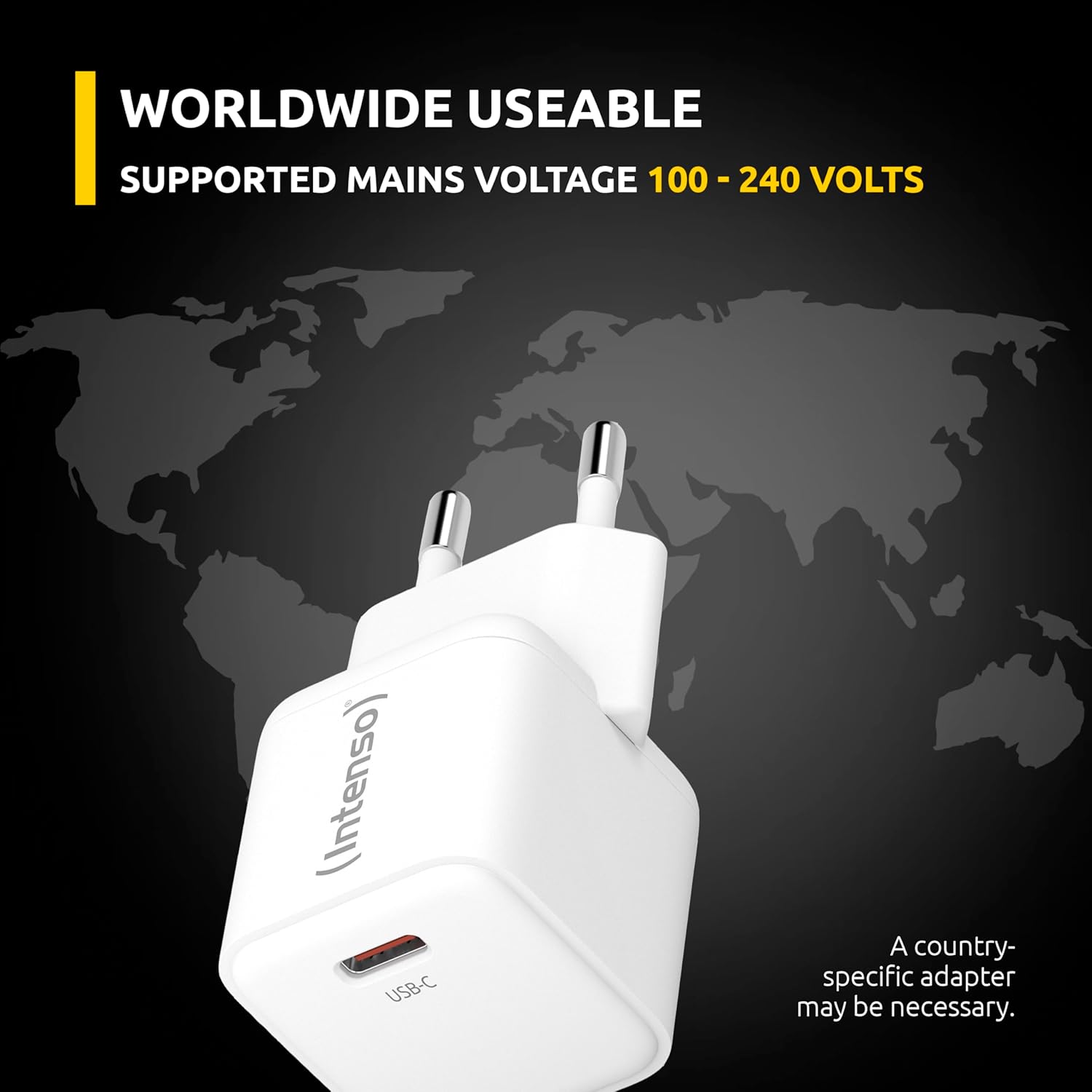 Intenso Power Adapter W30C GaN, USB-C Power Supply with 30 Watt and GaN Technology, White