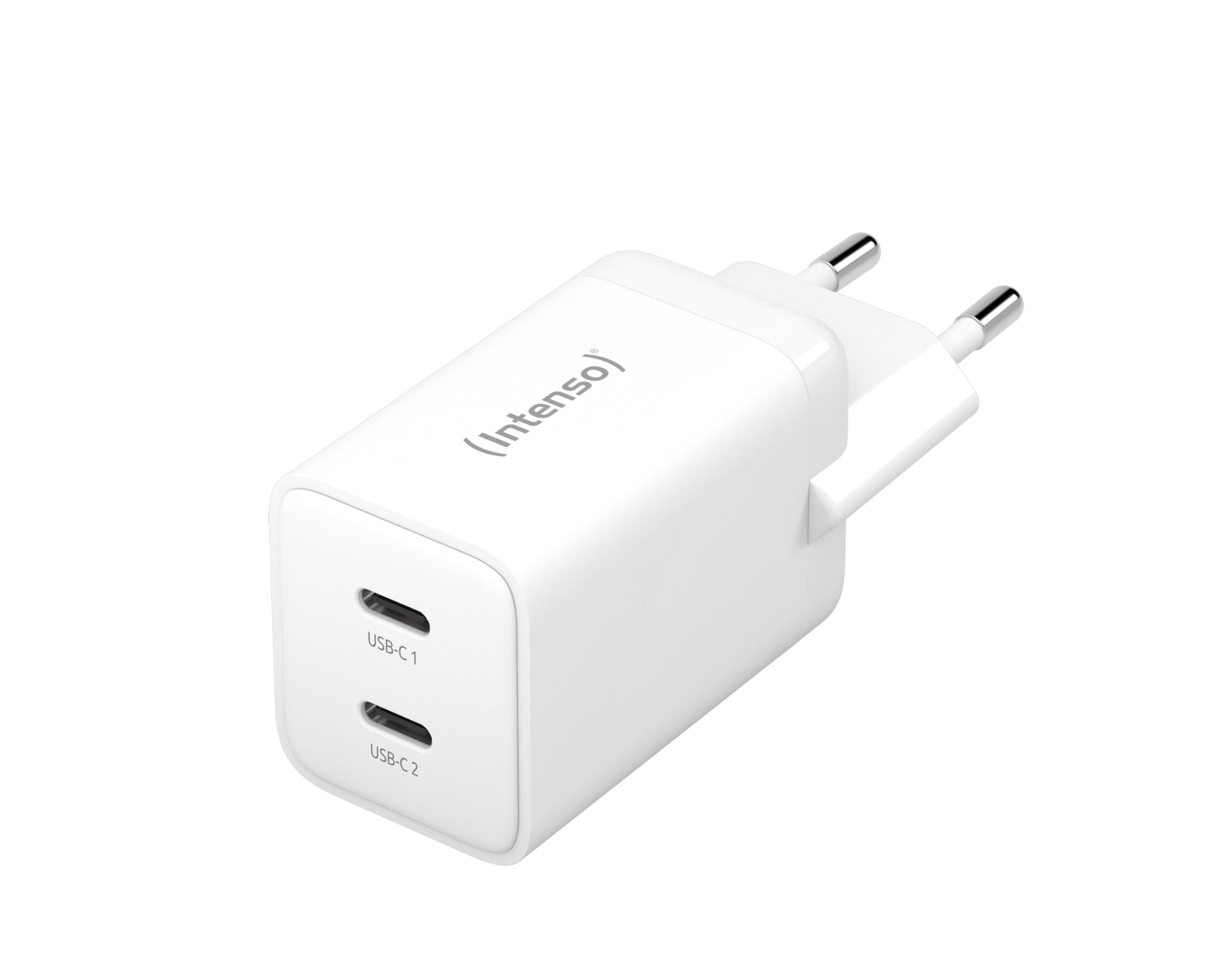 Intenso Power Adapter W40CC GaN, USB-C Power Supply with 2 USB-C Ports, 40 Watts and GaN Technology, White