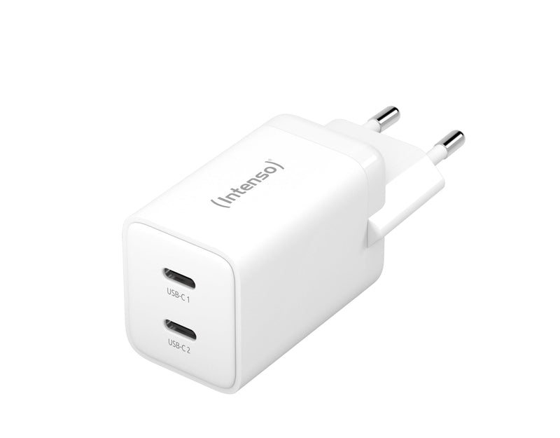 Intenso Power Adapter W40CC GaN, USB-C Power Supply with 2 USB-C Ports, 40 Watts and GaN Technology, White