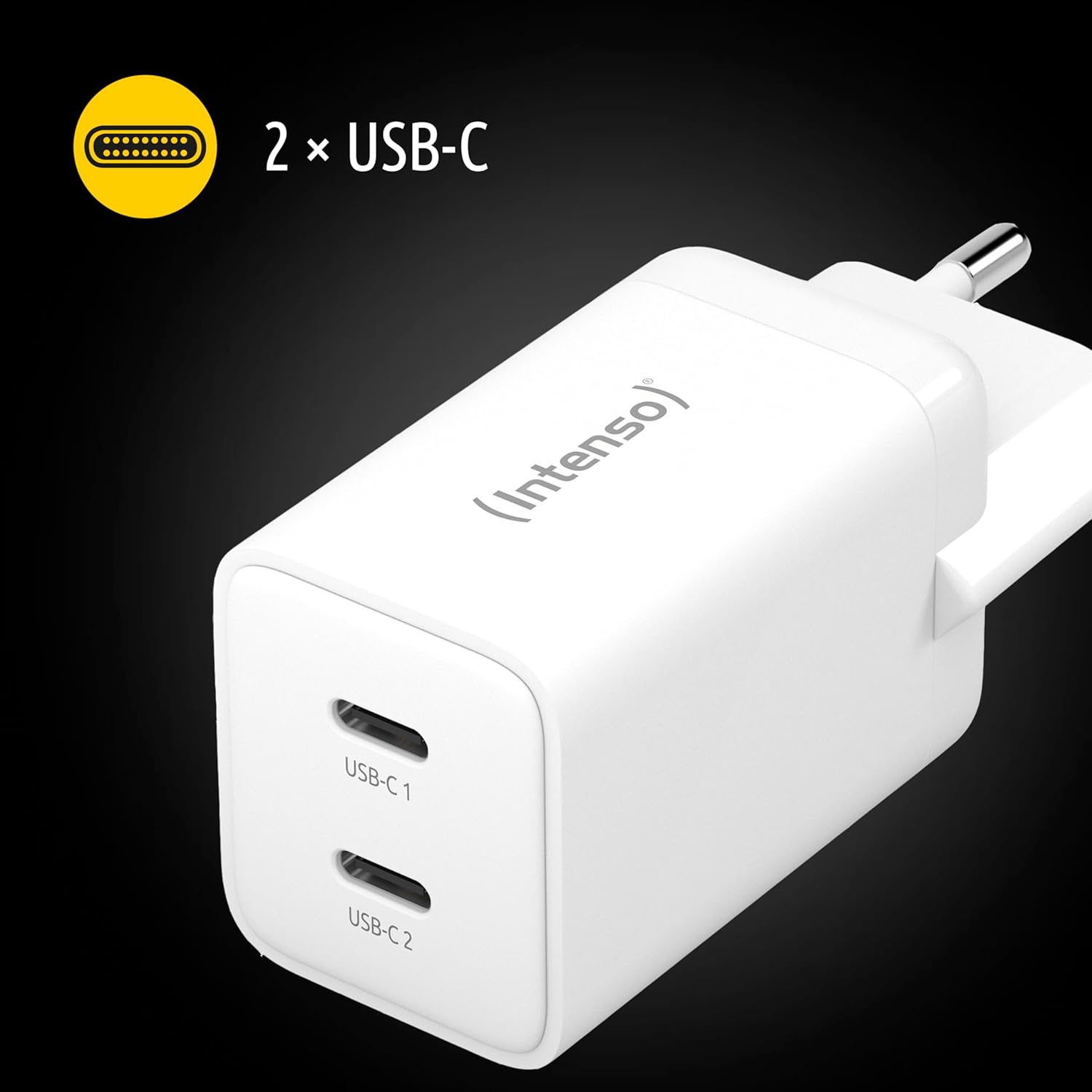 Intenso Power Adapter W40CC GaN, USB-C Power Supply with 2 USB-C Ports, 40 Watts and GaN Technology, White