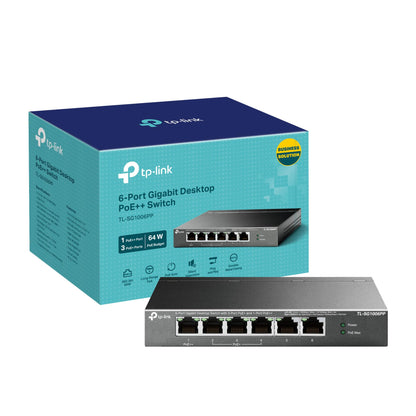 TP-Link 6-Port Gigabit Desktop Switch with 3-Port PoE+ and 1-Port PoE++, PoE Auto Recovery, 64 W Budget, Transmission Distance up to 250 m, Durable Metal Casing, Plug and Play (TL-SG1006PP