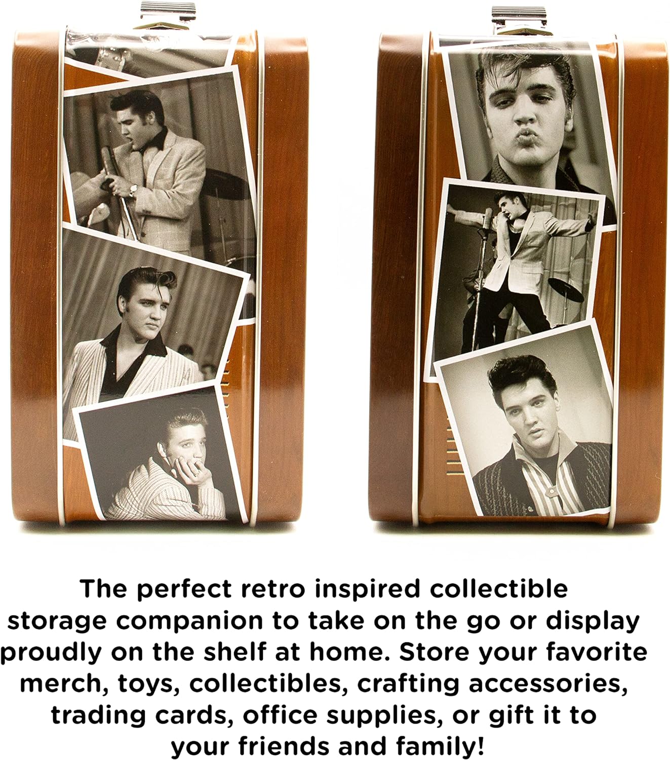 AQUARIUS Elvis TV Fun Box - Sturdy Tin Storage Box with Plastic Handle & Embossed Front Cover - Officially Licensed Elvis Merchandise & Collectible Gift