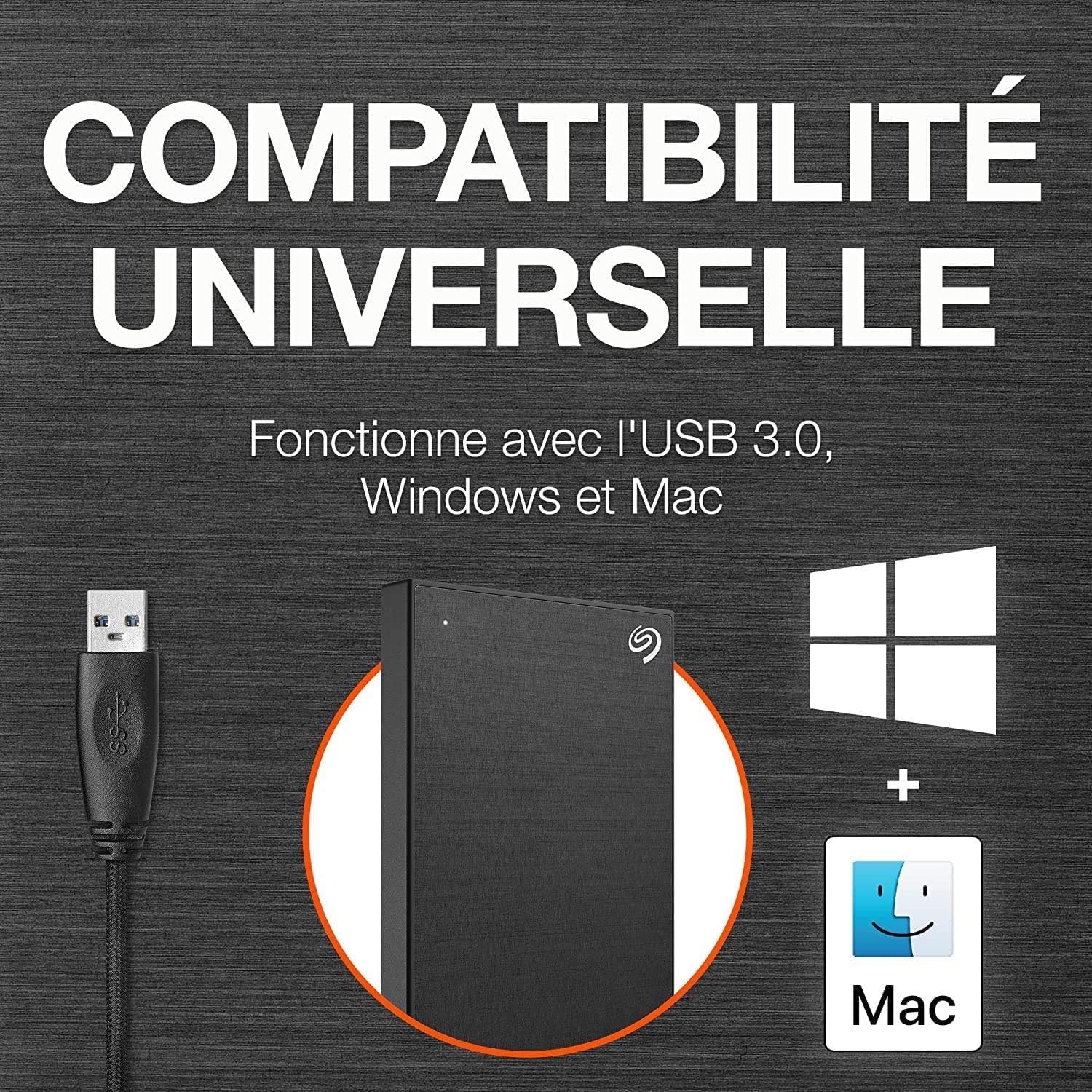 Seagate One Touch, 2TB, portable external hard drive, PC, Notebook & Mac, USB 3.0, Black, incl. 2 years Rescue Service (STKY2000400