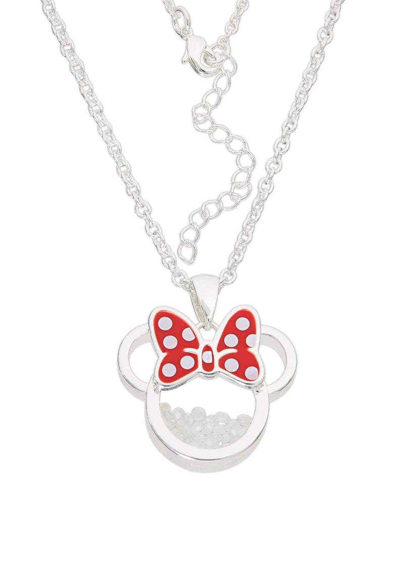 Disney Minnie Silver Plated October Brass with Red enamel Bow Birthstone Floating Stone Necklace CF00308SOCTL-Q.PH