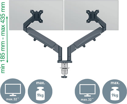 Leitz Ergo Space Saving Double Monitor Arm, Dark Grey Monitor Arm for Two Monitors Up to 32", Velvet Grey, 65370089