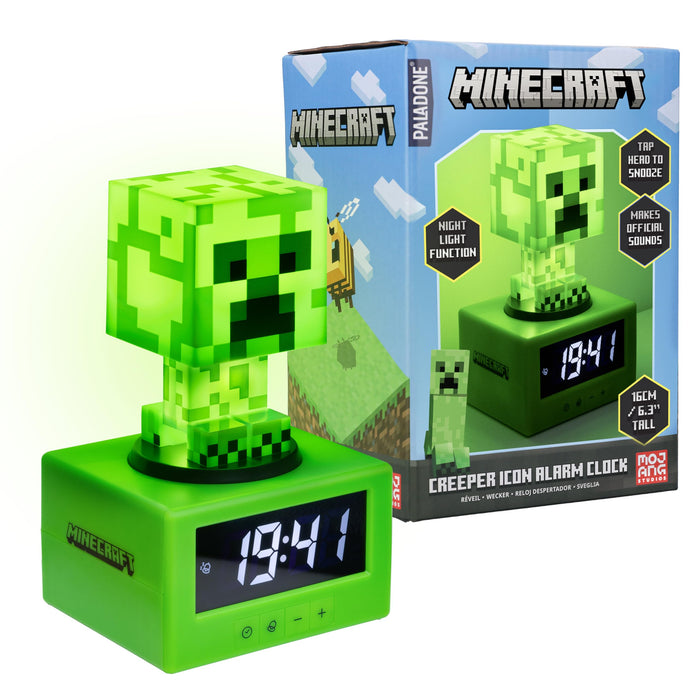 Réveil Creeper Minecraft - Officiellement licencié, avec Musique de Minecraft et veilleuse, Cadeau pour Jeunes Fans, Accessoire de Salle de Jeux