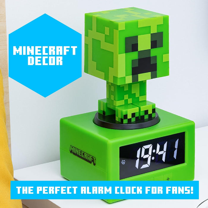 Réveil Creeper Minecraft - Officiellement licencié, avec Musique de Minecraft et veilleuse, Cadeau pour Jeunes Fans, Accessoire de Salle de Jeux