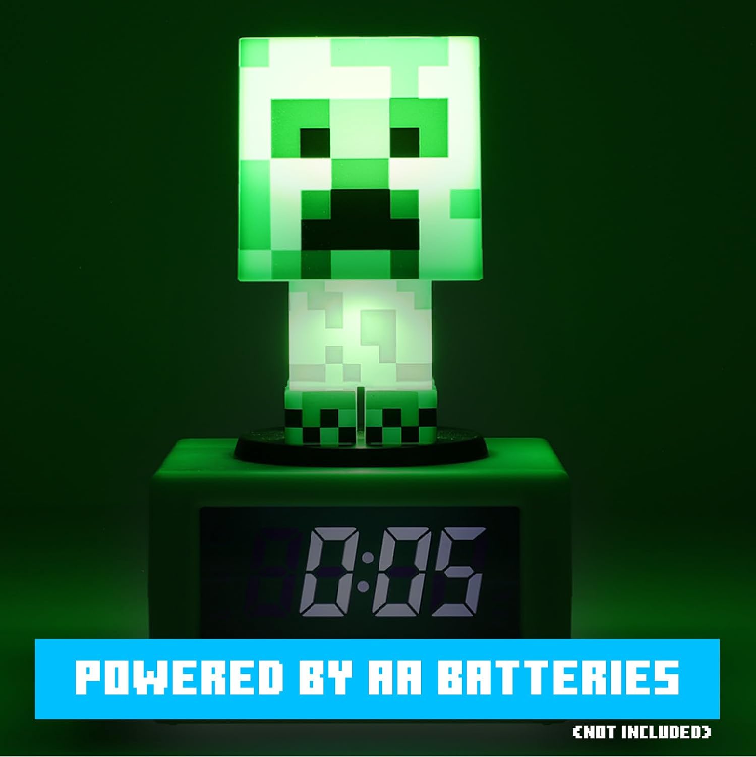 Réveil Creeper Minecraft - Officiellement licencié, avec Musique de Minecraft et veilleuse, Cadeau pour Jeunes Fans, Accessoire de Salle de Jeux