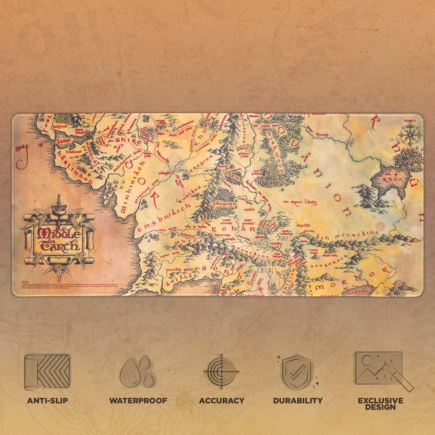Grupo Erik The Lord Of The Rings XXL Mouse Mat | Desk Pad | 31.5" x 13.78" | Non-Slip Rubber Base Mouse Pad, Gaming Mouse Pad, Keyboard Mouse Mat | Lord Of The Rings Gifts