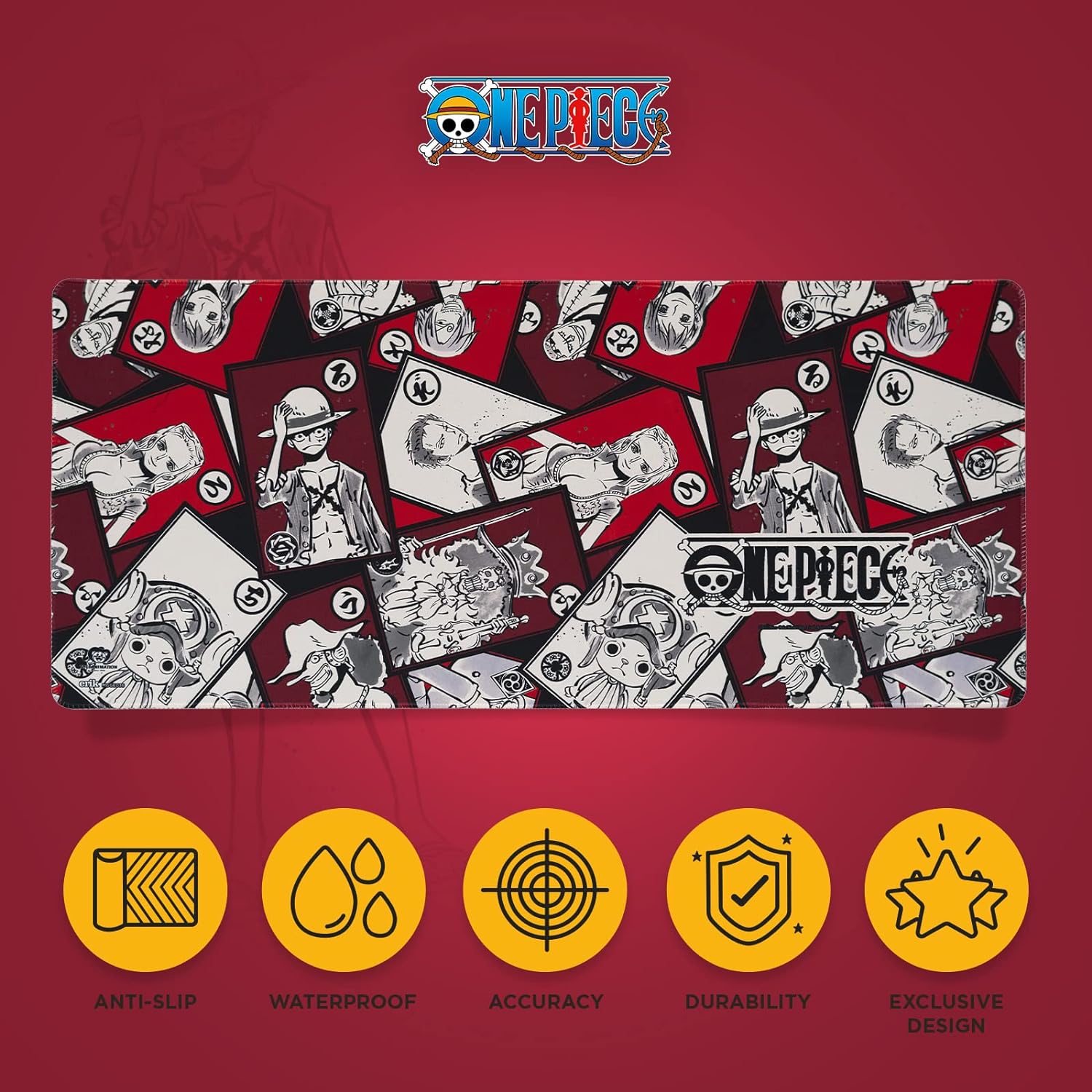 Grupo Erik Tappetino Mouse One Piece Manga XXL - Tappetino Scrivania Gaming PC, Impermeabile e Antiscivolo 80x35 cm | Accessori Gaming per Scrivania: Desk Mat, One piece Gadget