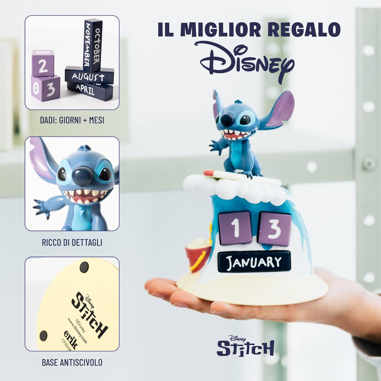 Grupo Erik Disney Stitch Perpetual Calendar | Flip Calendar | Stitch Calendar | Perpetual Calendars | Stitch Desk Calendar | Stitch Gifts | Stitch Figure | Cool Calendar,11.7x11.7x15.5