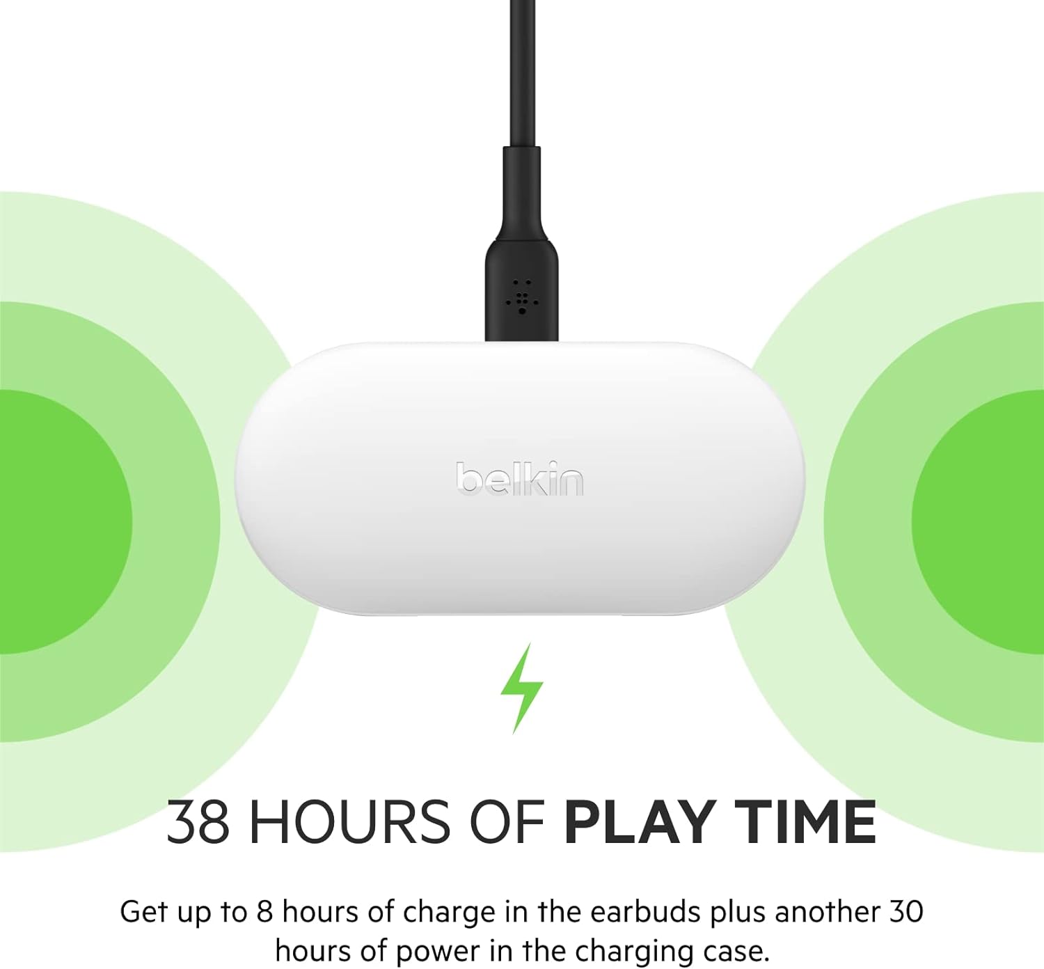 Belkin SOUNDFORM Play True Wireless Earbuds, Wireless Earphones with 3 EQ Presets, IPX5 Sweat and Water Resistant, 38 Hours Play Time for iPhone, Galaxy, Pixel and More