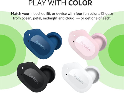 Belkin SOUNDFORM Play True Wireless Earbuds, Wireless Earphones with 3 EQ Presets, IPX5 Sweat and Water Resistant, 38 Hours Play Time for iPhone, Galaxy, Pixel and More