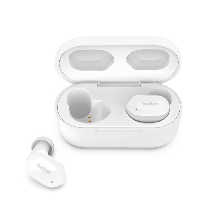 Belkin SOUNDFORM Play True Wireless Earbuds, Wireless Earphones with 3 EQ Presets, IPX5 Sweat and Water Resistant, 38 Hours Play Time for iPhone, Galaxy, Pixel and More - White