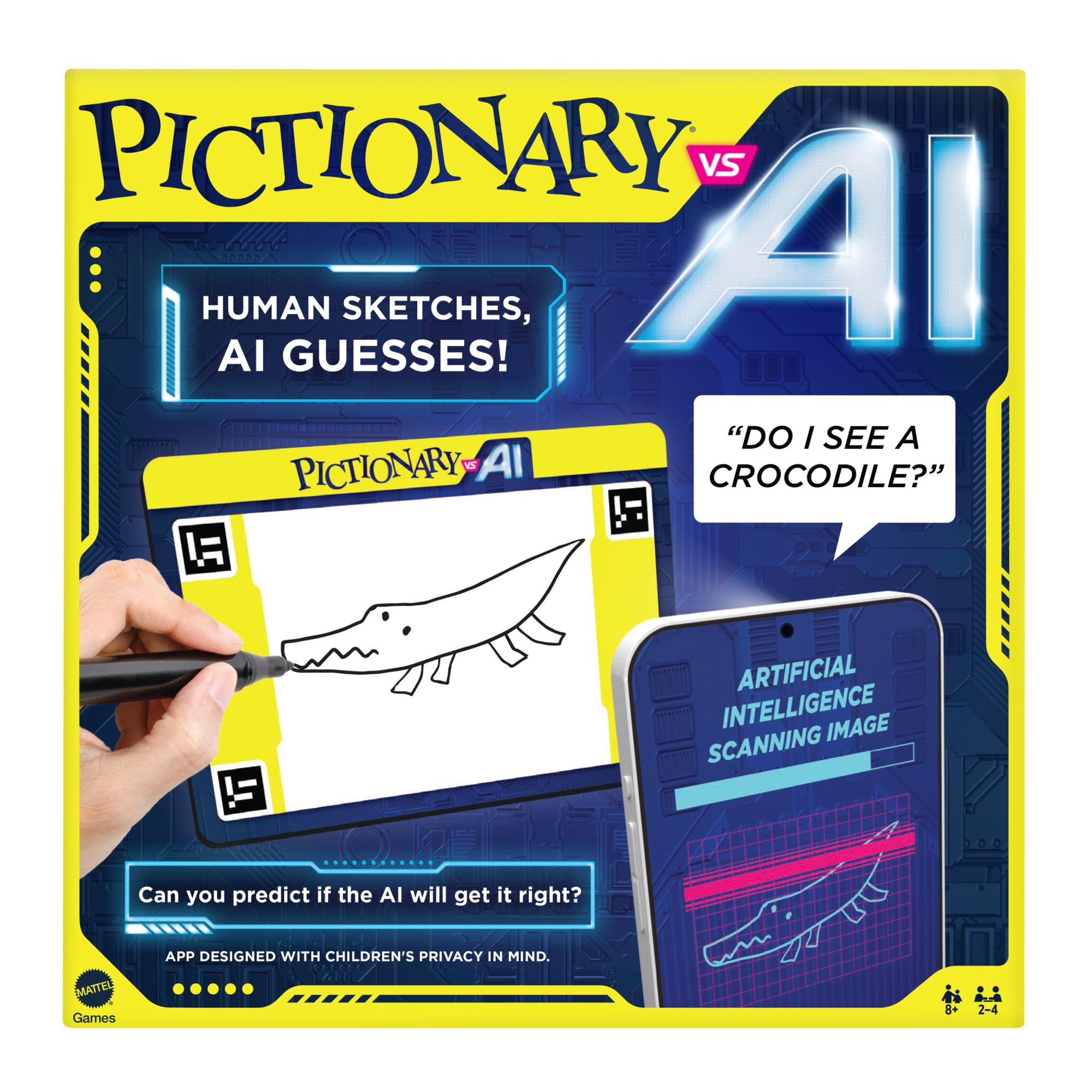Mattel Games Pictionary VS AI, Family Board Game for Kids and Adults, Engaging Gift for Kids, Drawing Game with Artificial Intelligence for 2 to 4 Teams with Multiple Players, Ages 8 and Up, HYB09