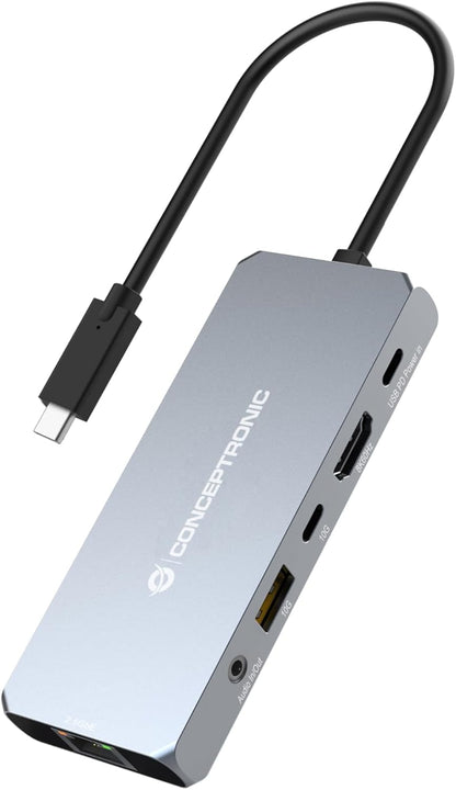 Conceptronic DONN22G 6-in-1 USB4 Docking Station, 40Gbps, 8K 60Hz HDMI, 2.5 Gigabit Ethernet Lan, USB-A 10Gbps, USB-C 10Gbps, 100W USB PD, Audio