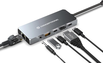 Conceptronic DONN22G 6-in-1 USB4 Docking Station, 40Gbps, 8K 60Hz HDMI, 2.5 Gigabit Ethernet Lan, USB-A 10Gbps, USB-C 10Gbps, 100W USB PD, Audio