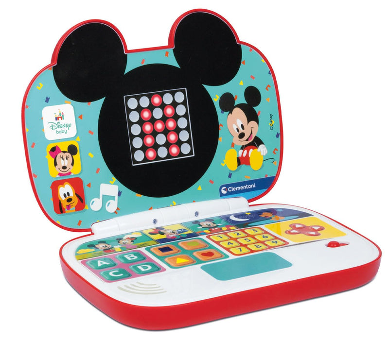 Clementoni - Disney Baby Mickey-Mein erster Laptop, elektronisches Lerncomputer, tragbar, Aktivität zum Lernen von Buchstaben und Zahlen, Kinder ab 9 Monaten, Farbe Italienisch, 17834